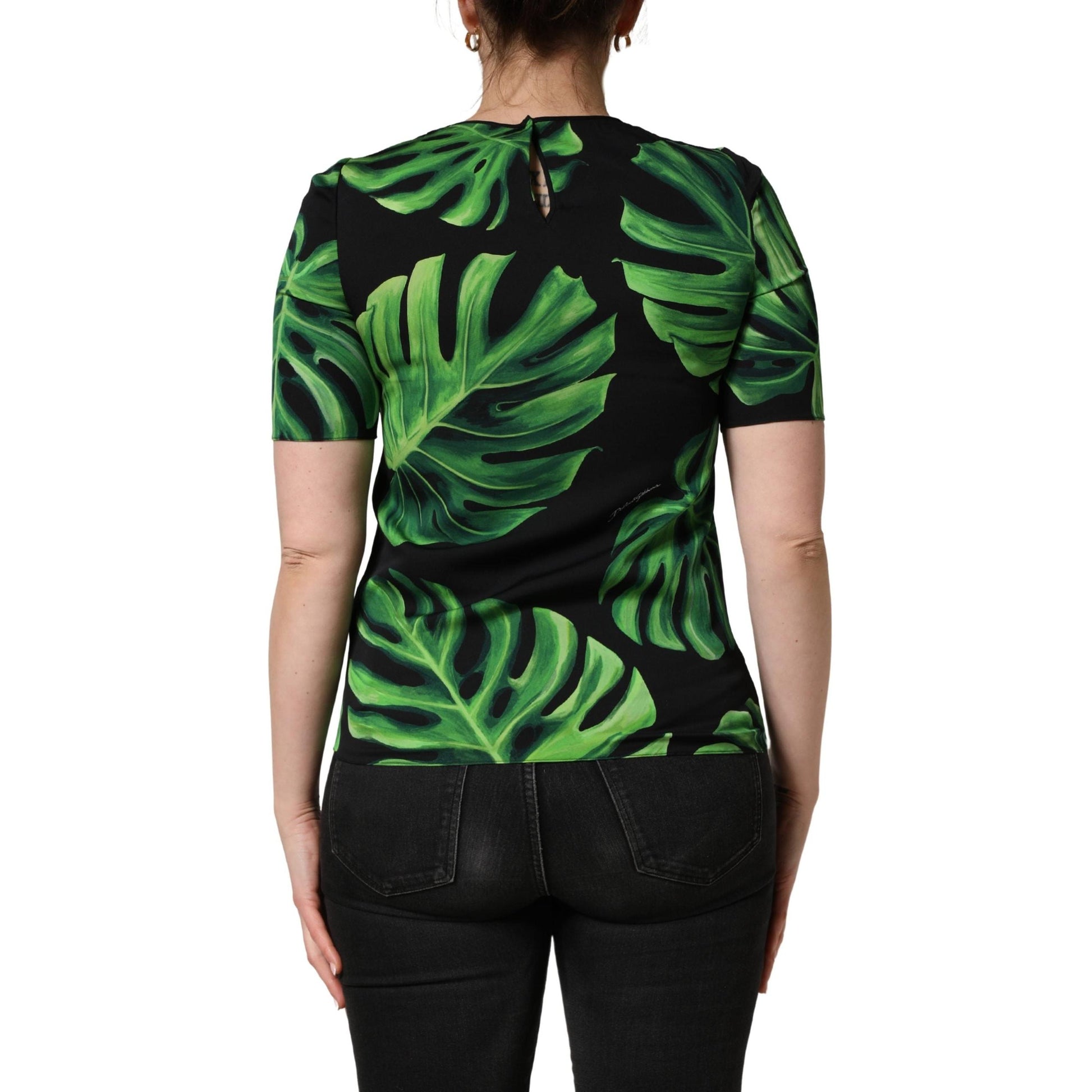 Dolce & Gabbana Black Philodendron Print Silk Blouse Top