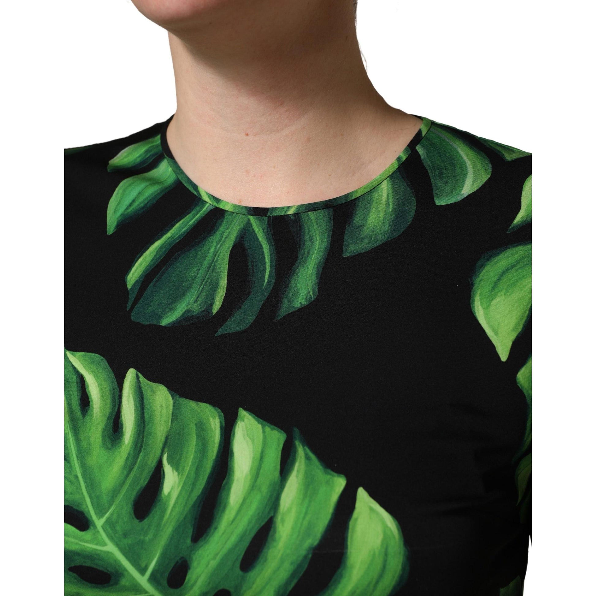 Dolce & Gabbana Black Philodendron Print Silk Blouse Top