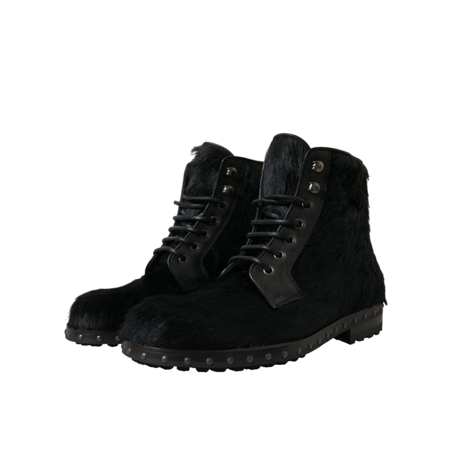 Dolce & Gabbana Black Pony Style Leather Mid Calf Boots Shoes