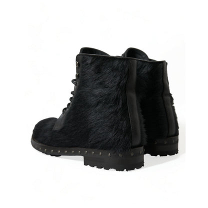Dolce & Gabbana Black Pony Style Leather Mid Calf Boots Shoes