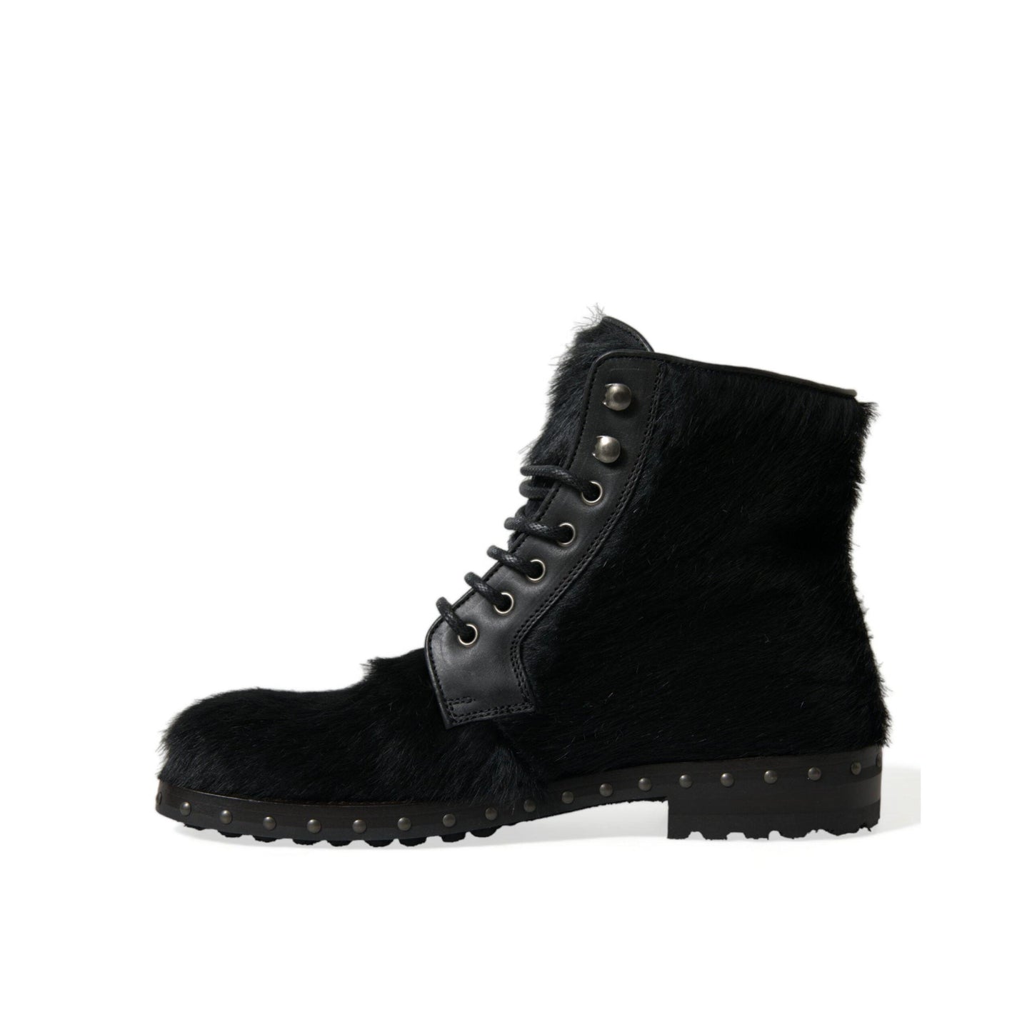 Dolce & Gabbana Black Pony Style Leather Mid Calf Boots Shoes