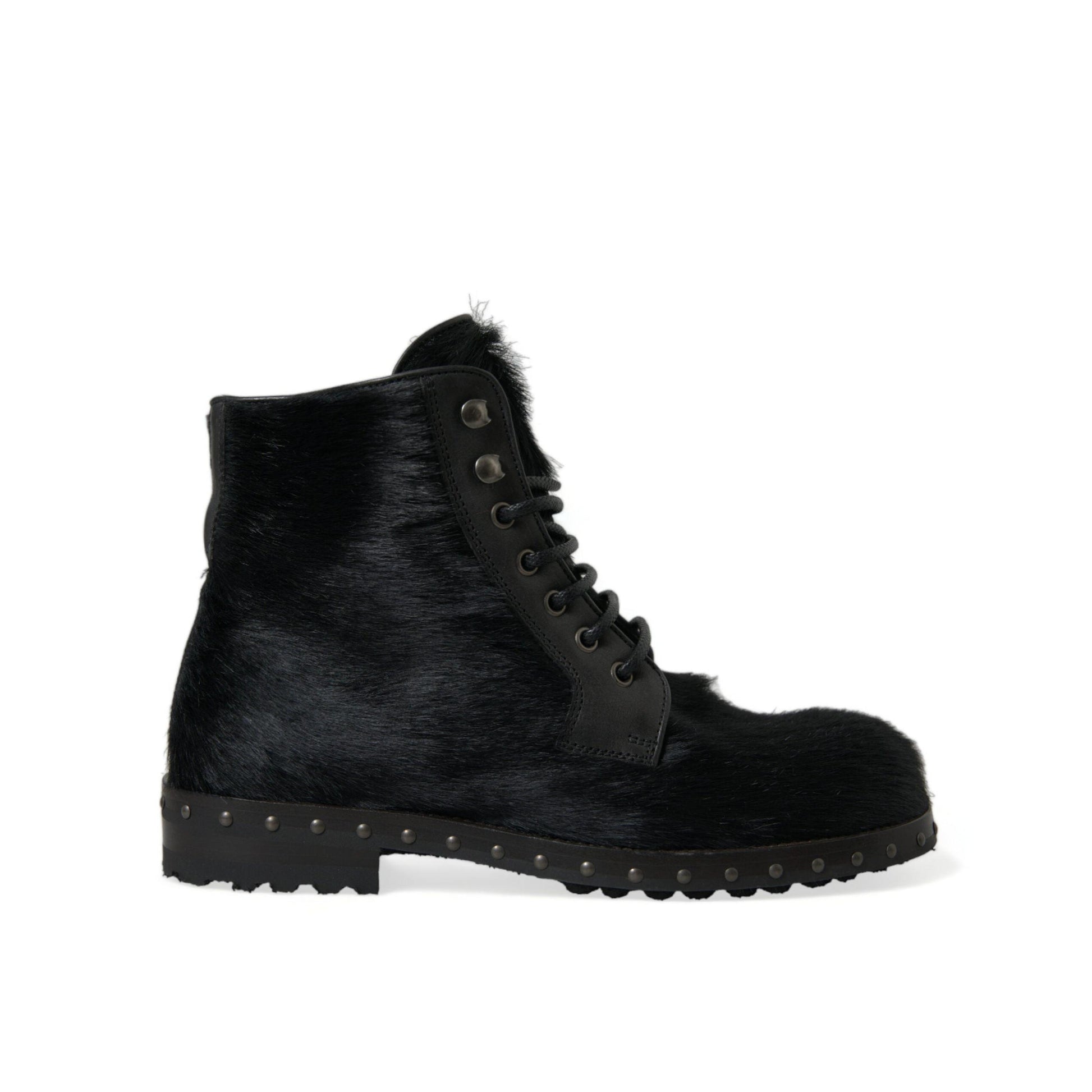 Dolce & Gabbana Black Pony Style Leather Mid Calf Boots Shoes