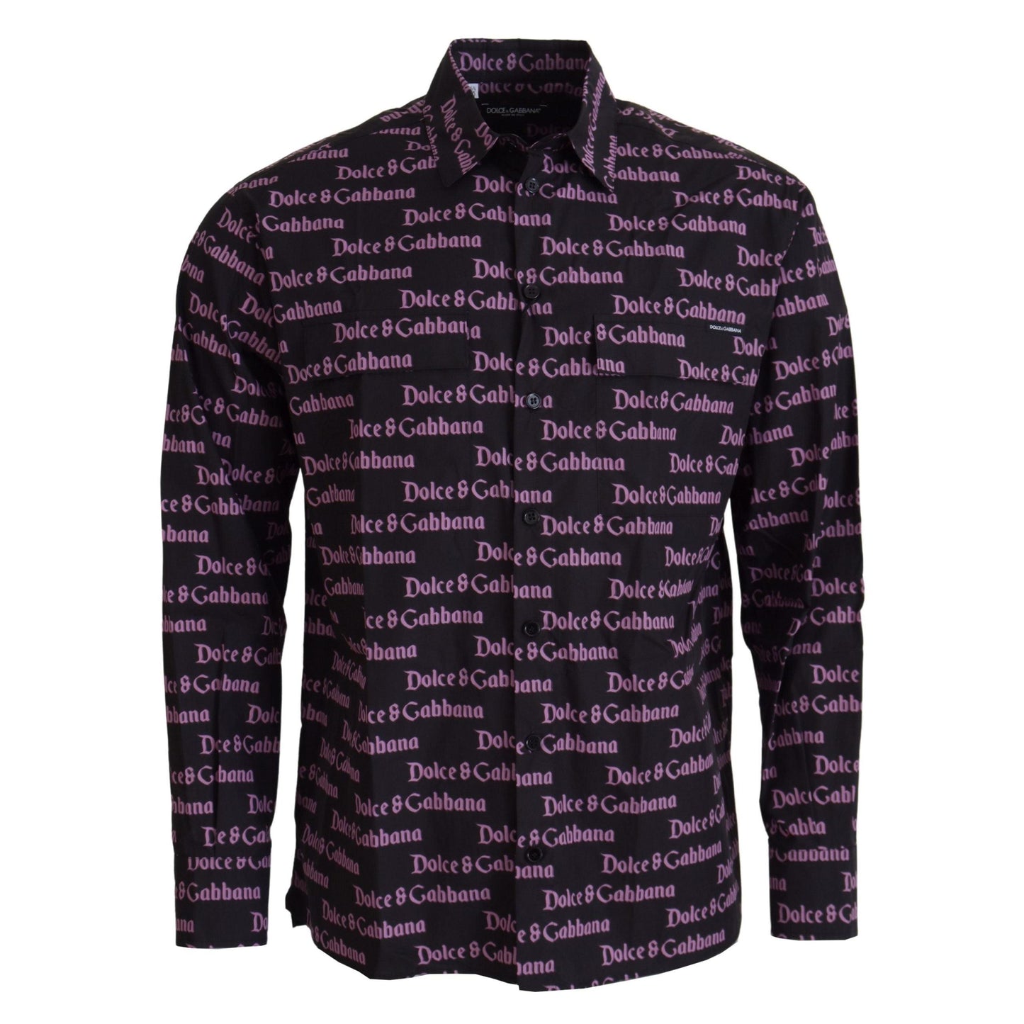 Dolce & Gabbana Black Purple Logo Slim Dress Formal Shirt