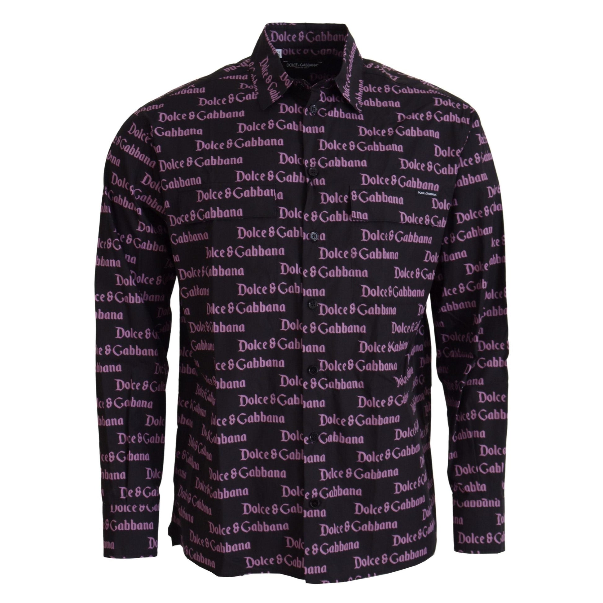 Dolce & Gabbana Black Purple Logo Slim Dress Formal Shirt