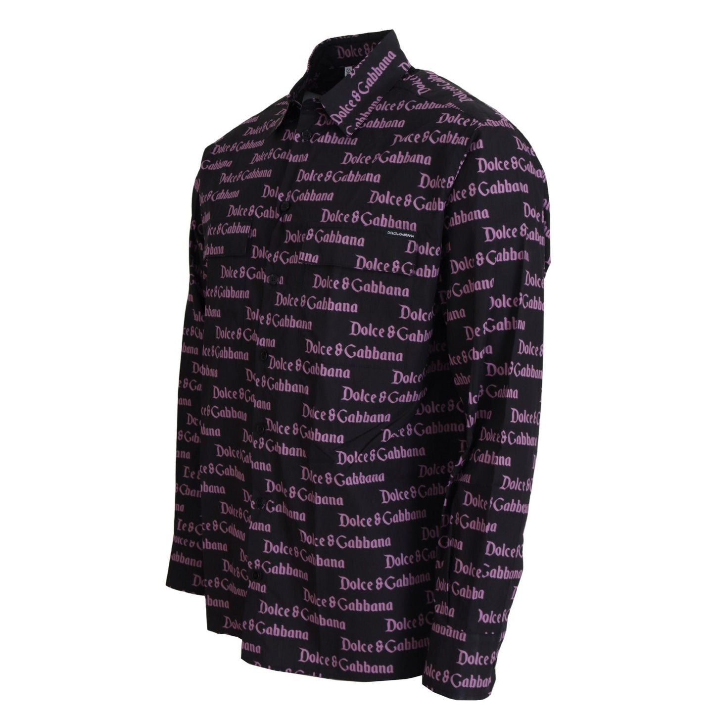 Dolce & Gabbana Black Purple Logo Slim Dress Formal Shirt