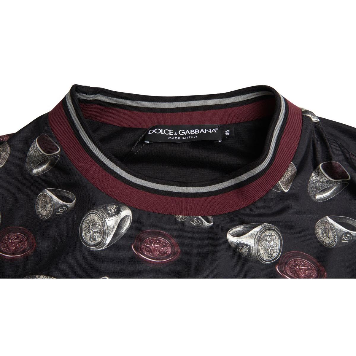 Dolce & Gabbana Black Ring Print Silk Crewneck Sweater