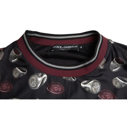 Dolce & Gabbana Black Ring Print Silk Crewneck Sweater
