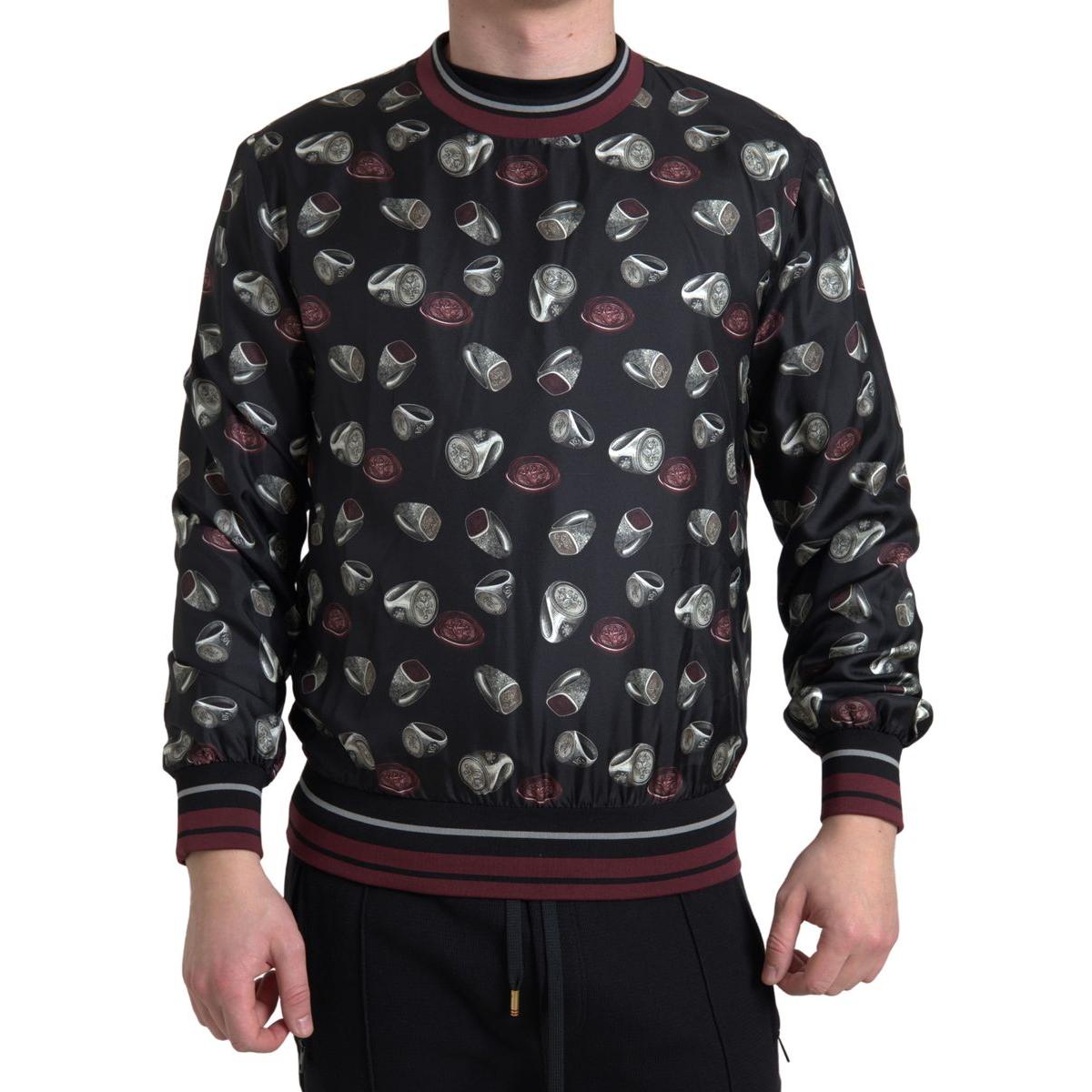 Dolce & Gabbana Black Ring Print Silk Crewneck Sweater