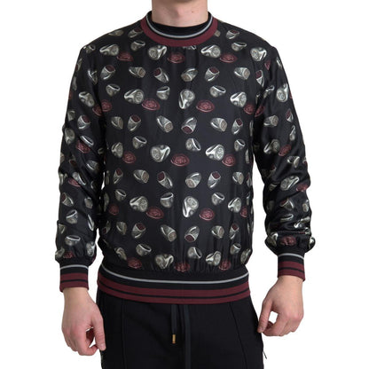 Dolce & Gabbana Black Ring Print Silk Crewneck Sweater