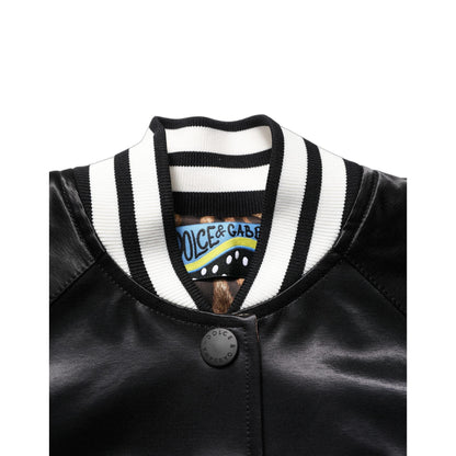 Dolce & Gabbana Black Satin Floral Embroidery Bomber Jacket