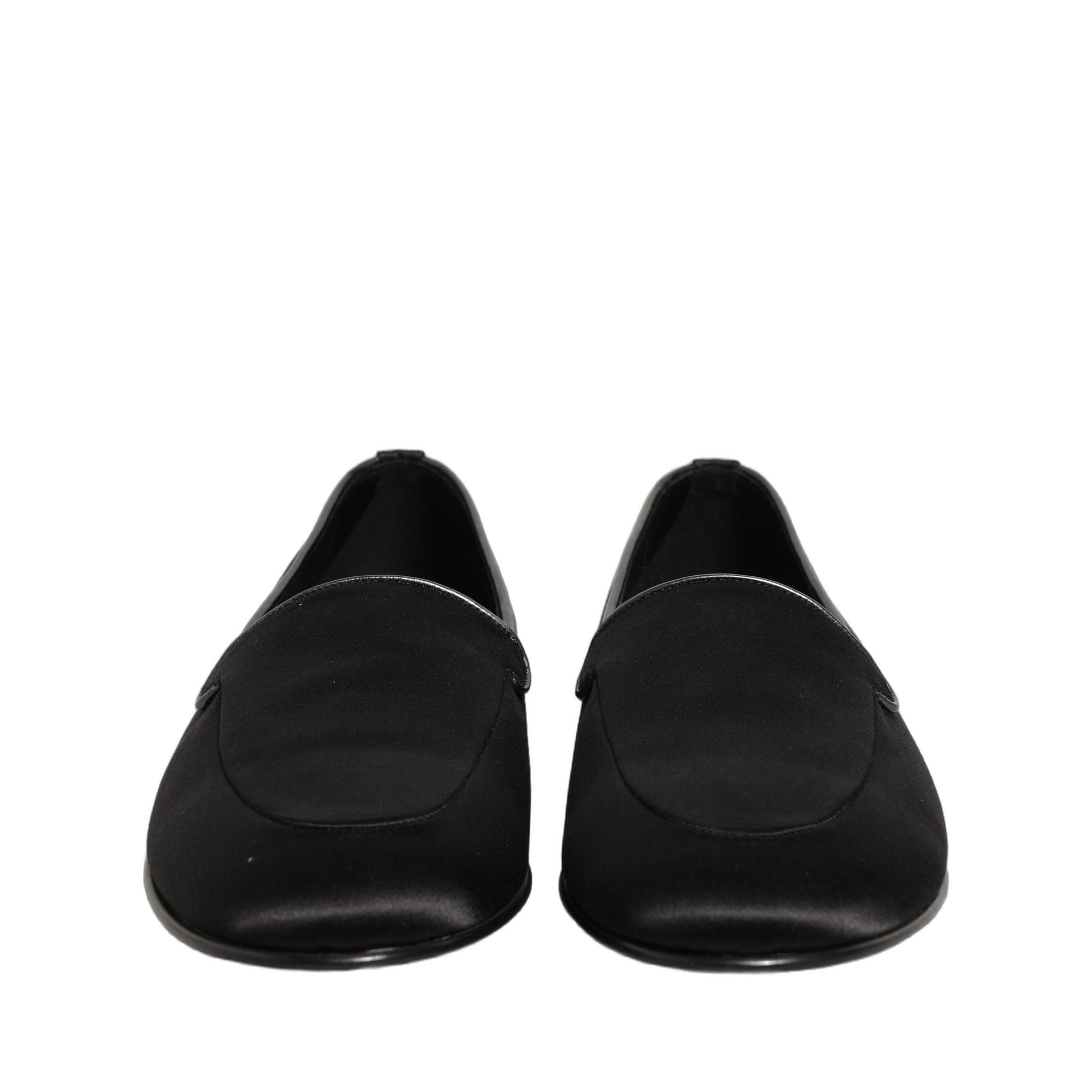 Dolce & Gabbana Black Satin Logo Slip On Flats Loafers Shoes