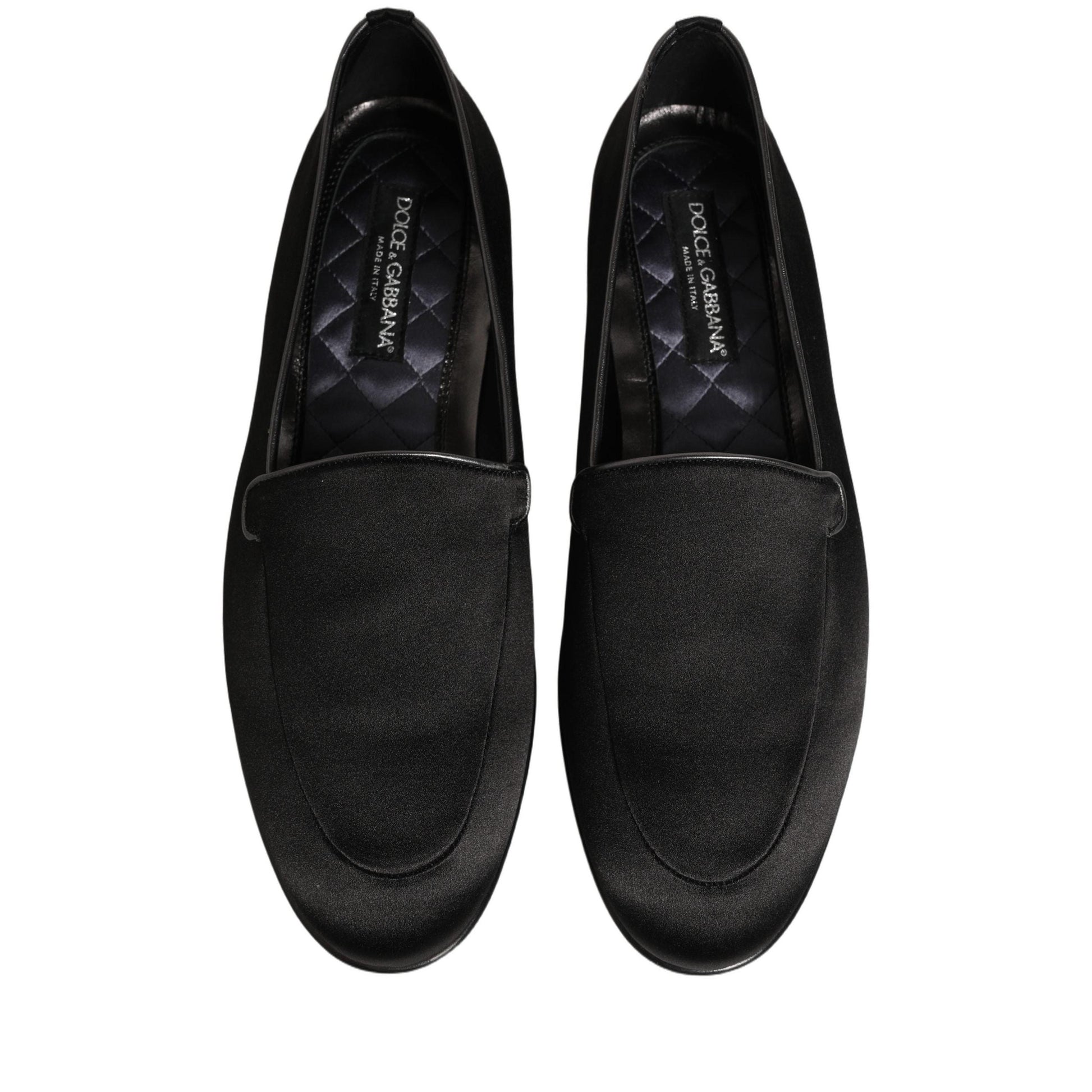 Dolce & Gabbana Black Satin Logo Slip On Flats Loafers Shoes