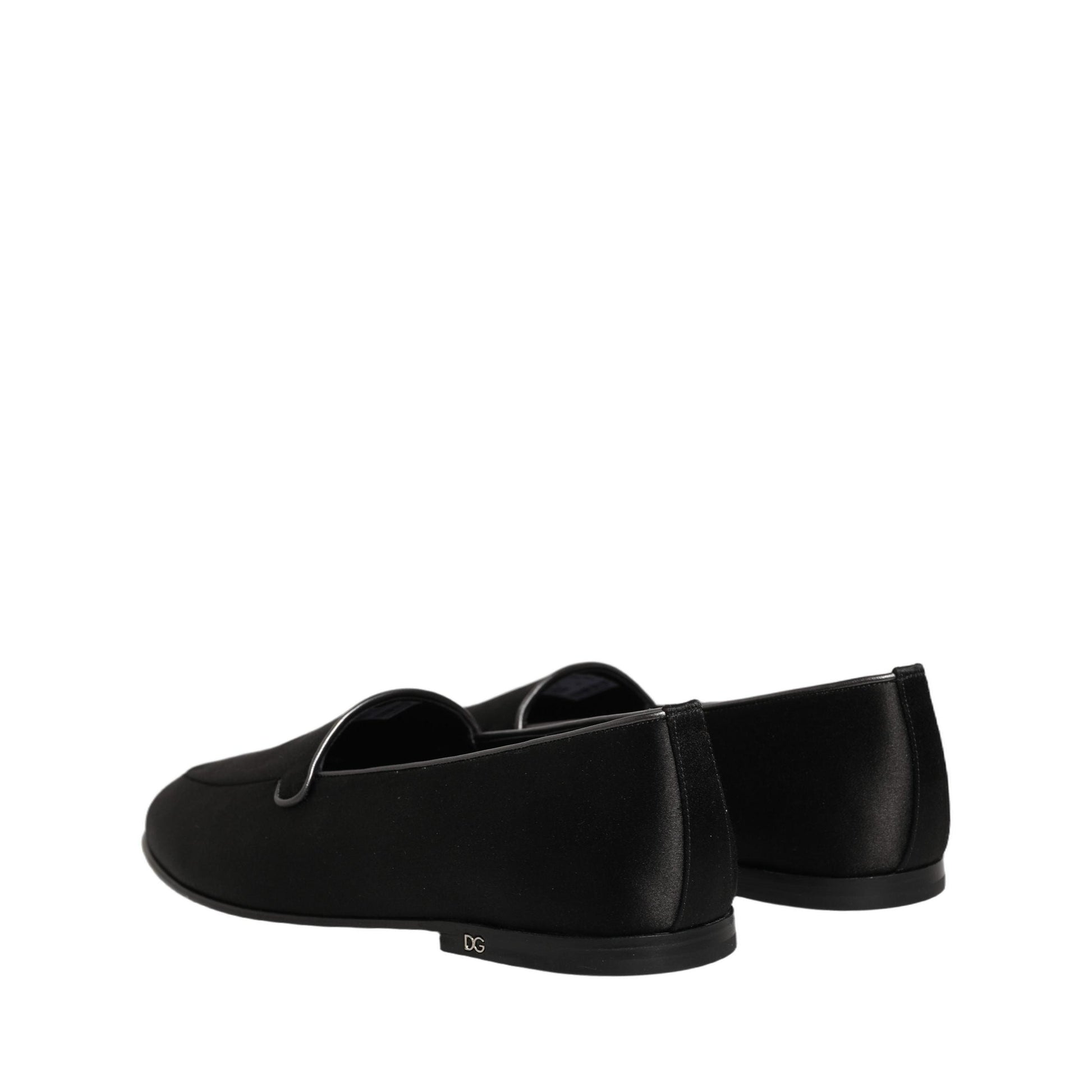 Dolce & Gabbana Black Satin Logo Slip On Flats Loafers Shoes
