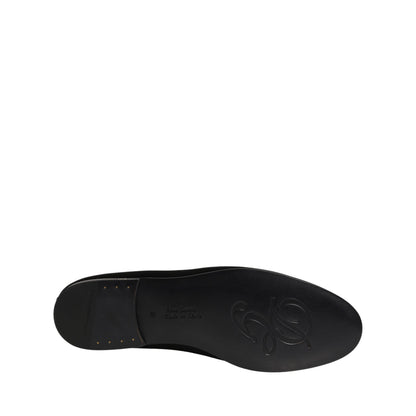 Dolce & Gabbana Black Satin Logo Slip On Flats Loafers Shoes