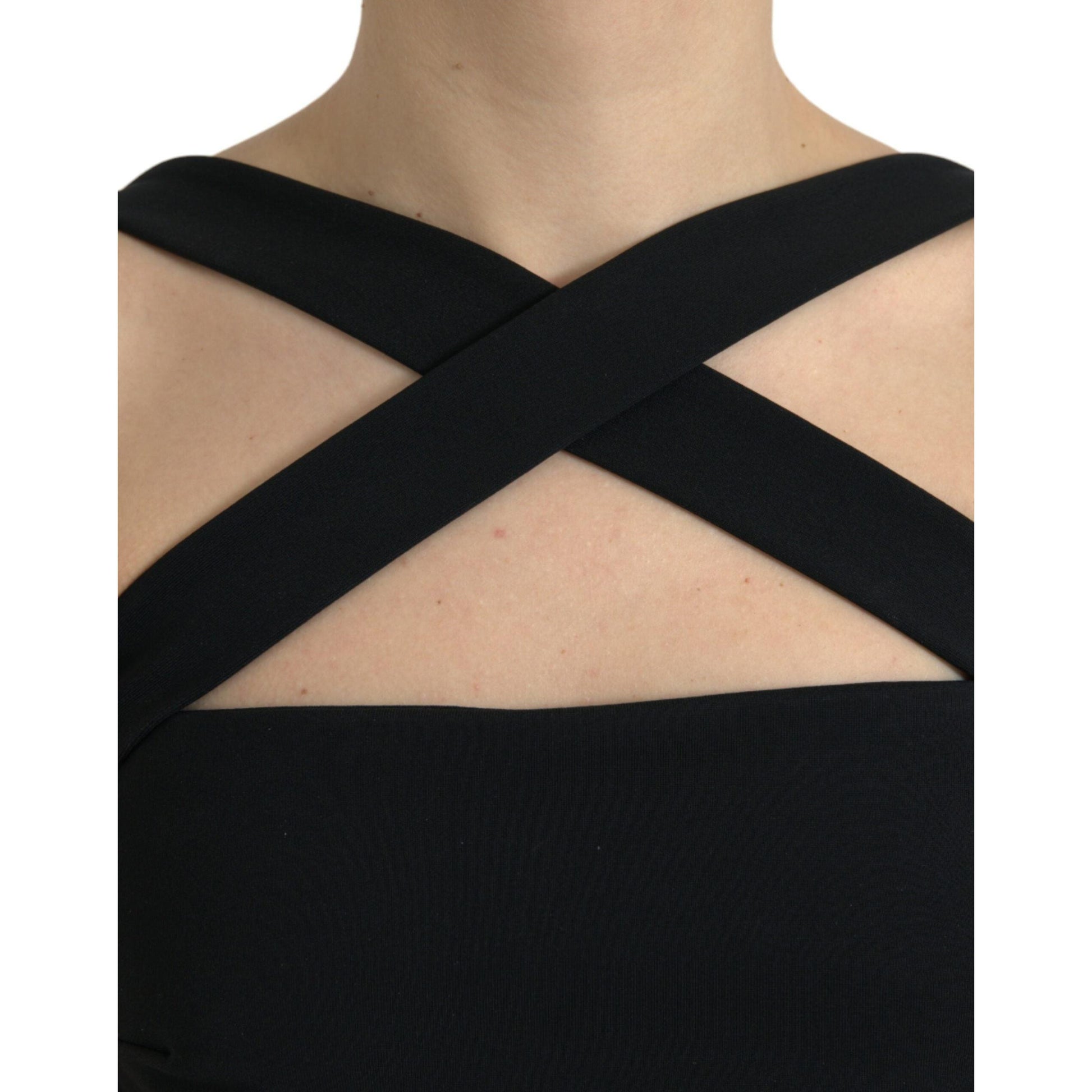 Dolce & Gabbana Black Sheath Halter Sleeveless Midi Dress