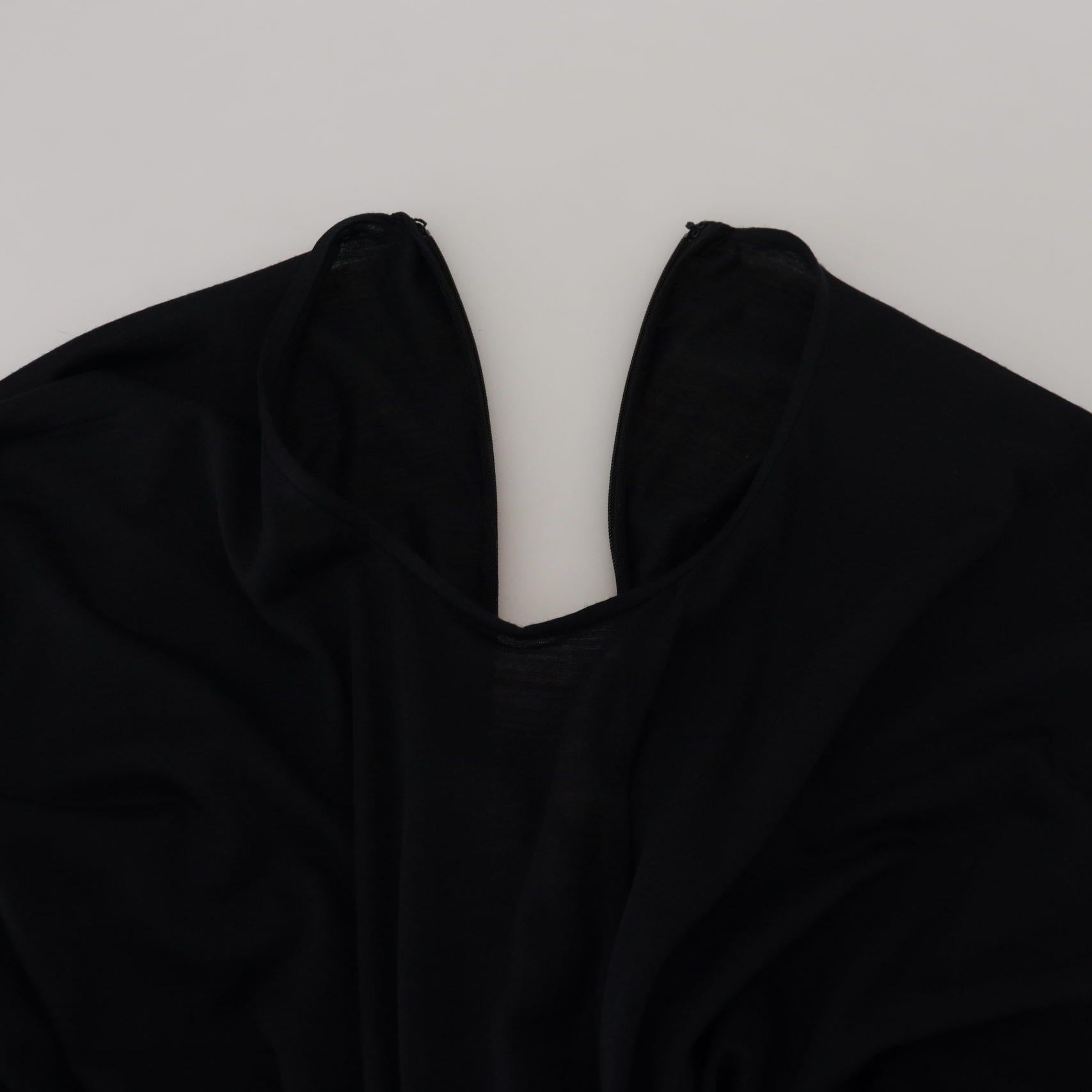 Dolce & Gabbana Black Sheath Midi Gown Wool Wrap Dress