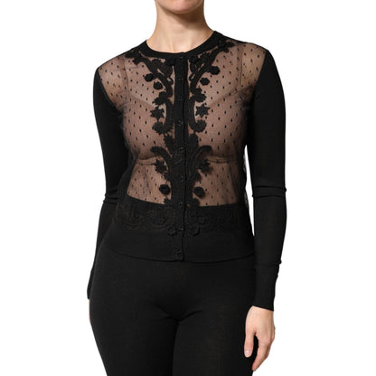 Dolce & Gabbana Black Sheer Button Down Cardigan Sweater
