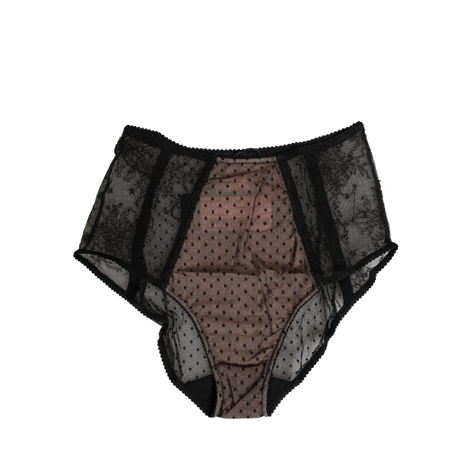 Dolce & Gabbana Black Sheer Polka Dot Lace High Waist Brief Underwear