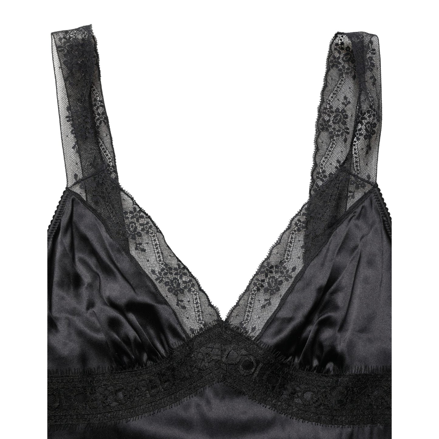 Dolce & Gabbana Black Silk Lace Trim Camisole V-neckline Tank Top