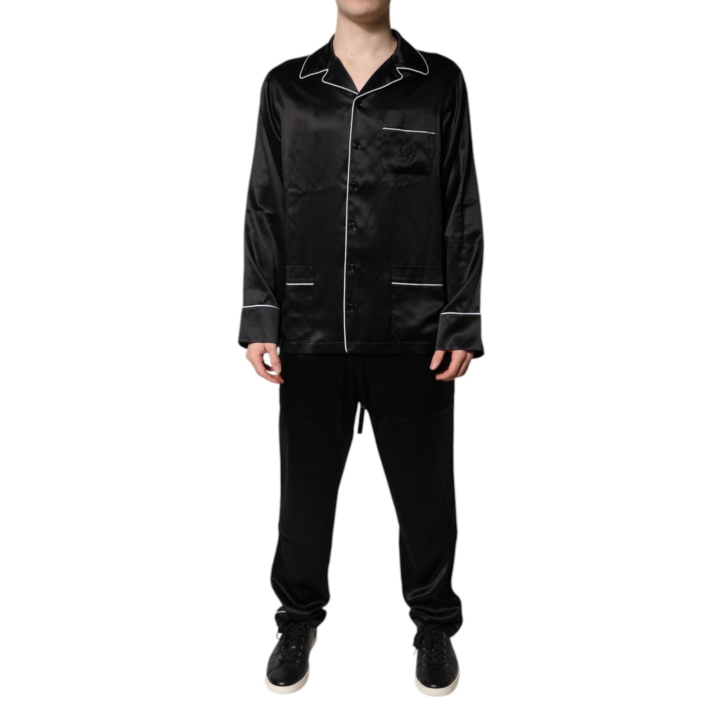 Dolce & Gabbana Black Silk Shirt Pants Pajama Set Sleepwear