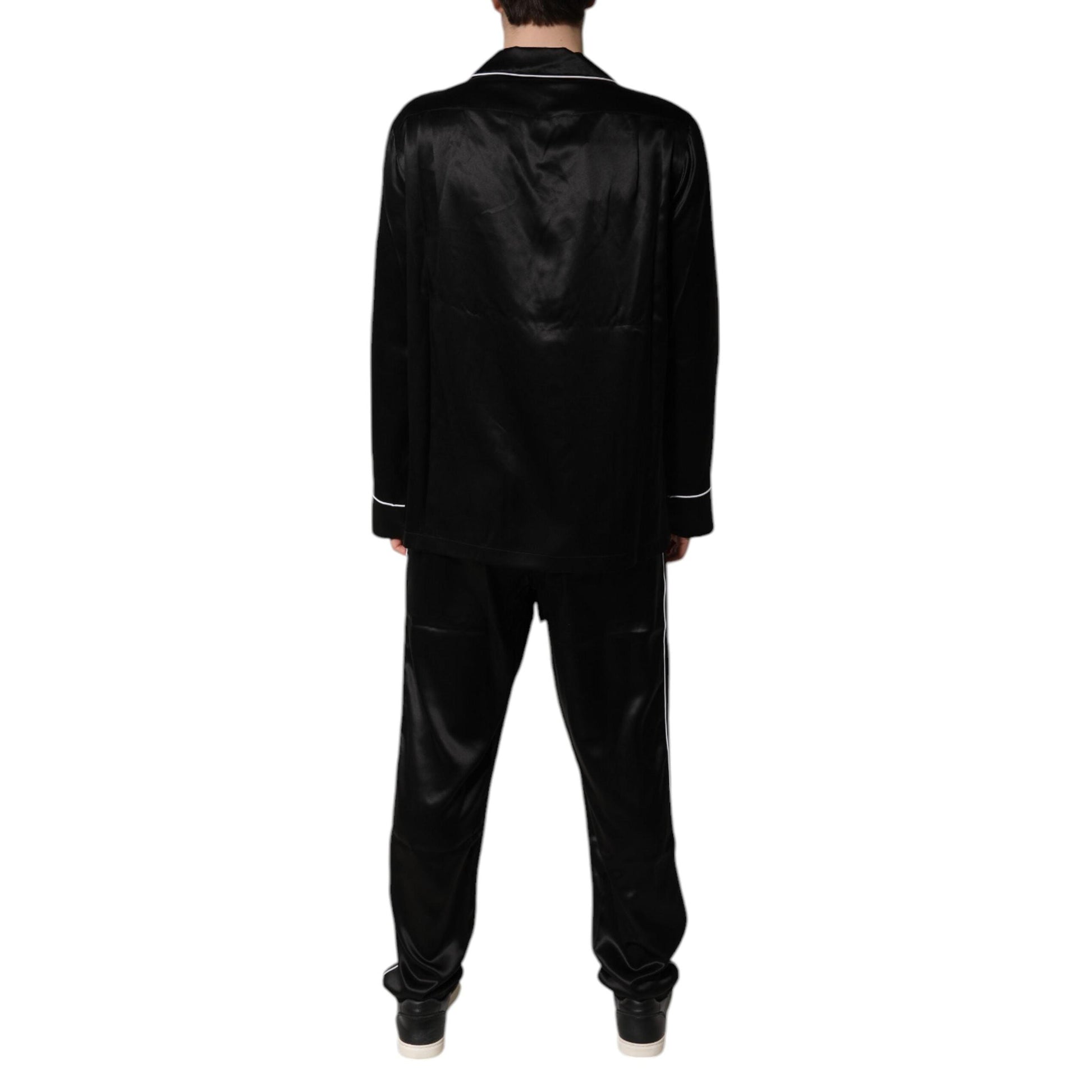 Dolce & Gabbana Black Silk Shirt Pants Pajama Set Sleepwear