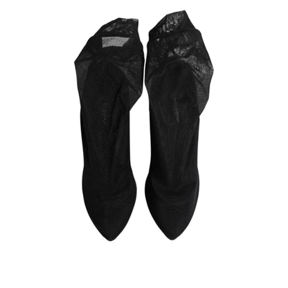 Dolce & Gabbana Black Silk Stretch Mesh Sock Boots Shoes