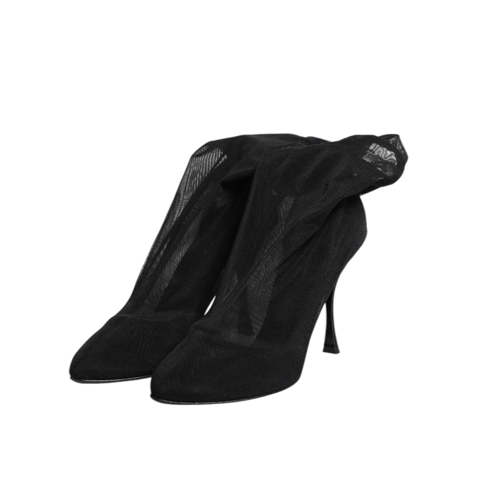 Dolce & Gabbana Black Silk Stretch Mesh Sock Boots Shoes