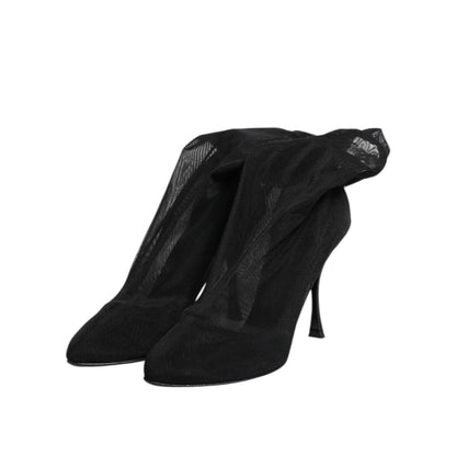 Dolce & Gabbana Black Silk Stretch Mesh Sock Boots Shoes
