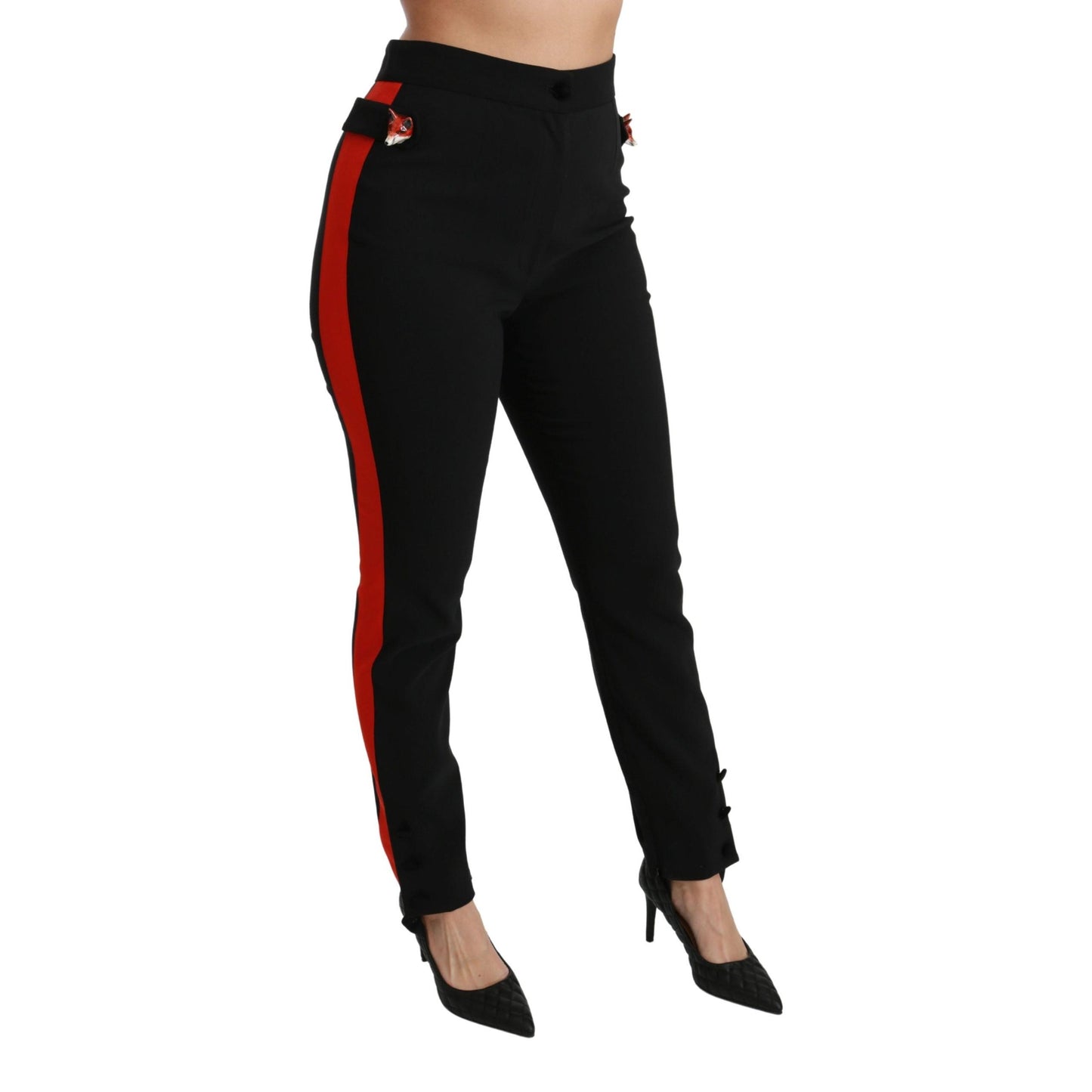 Dolce & Gabbana Black Skinny Stretch Fox Head Cotton Pants