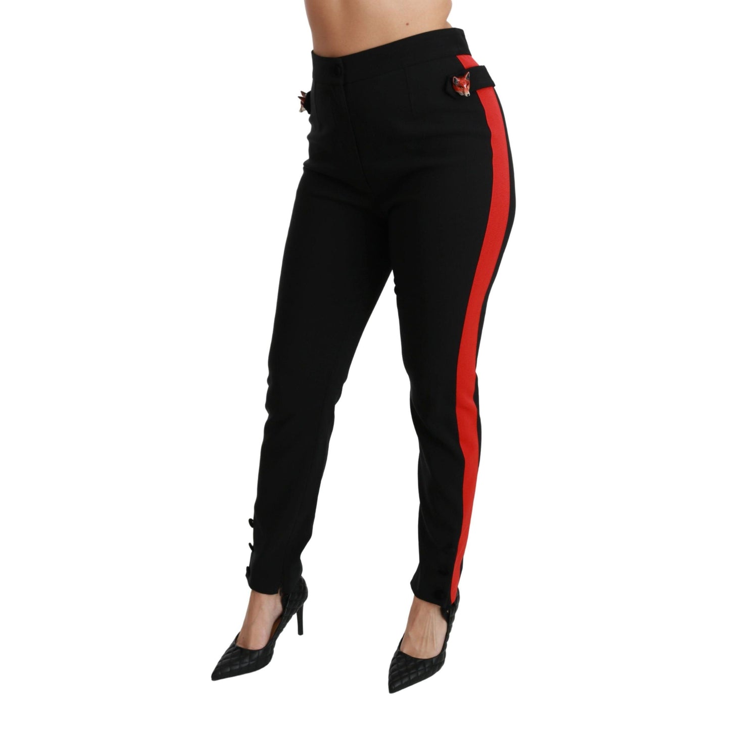 Dolce & Gabbana Black Skinny Stretch Fox Head Cotton Pants