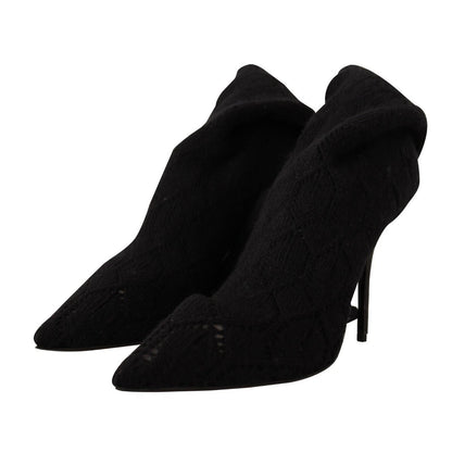 Dolce & Gabbana Black Stretch Socks Knee High Booties Shoes