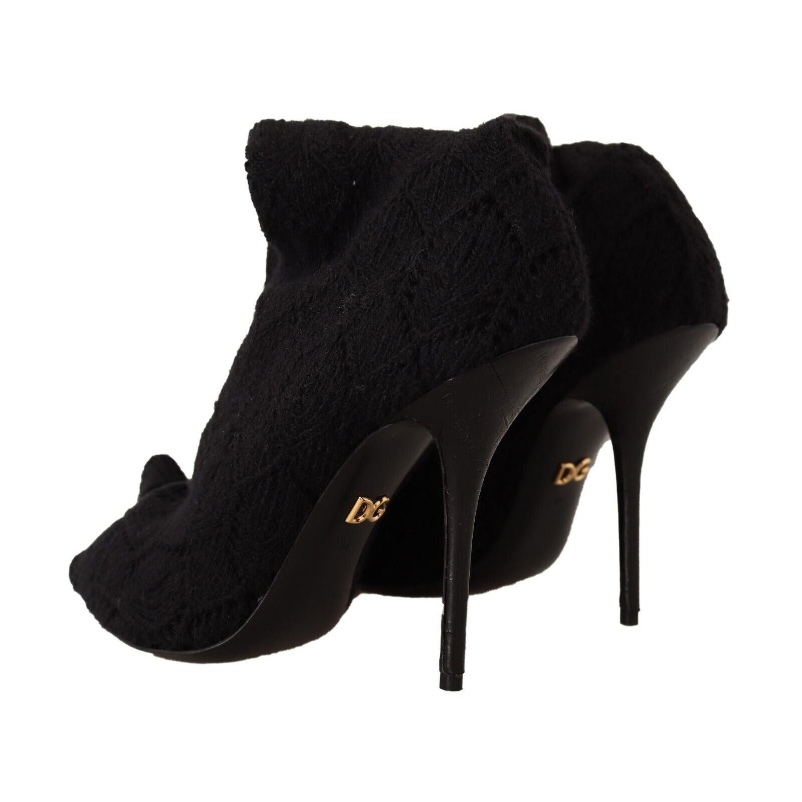 Dolce & Gabbana Black Stretch Socks Knee High Booties Shoes