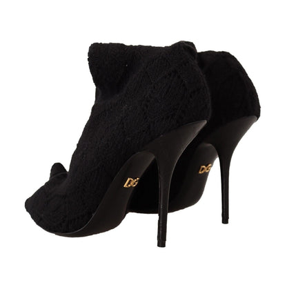 Dolce & Gabbana Black Stretch Socks Knee High Booties Shoes