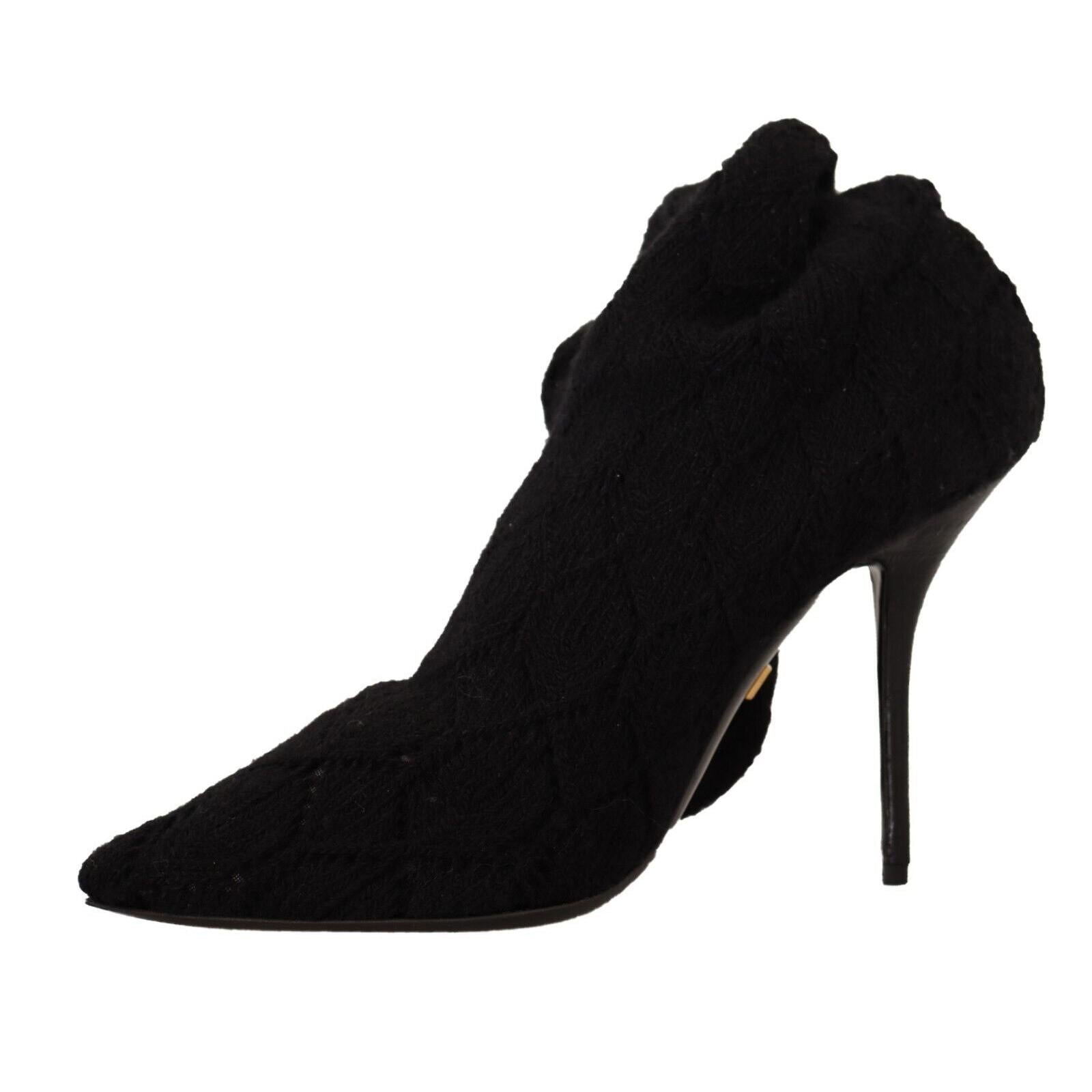 Dolce & Gabbana Black Stretch Socks Knee High Booties Shoes