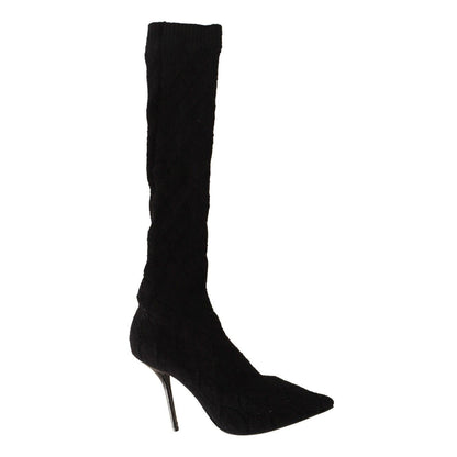 Dolce & Gabbana Black Stretch Socks Knee High Booties Shoes
