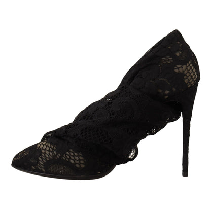 Dolce & Gabbana Black Stretch Socks Taormina Lace Boots Shoes