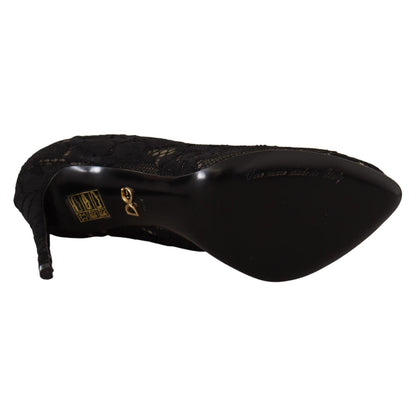 Dolce & Gabbana Black Stretch Socks Taormina Lace Boots Shoes
