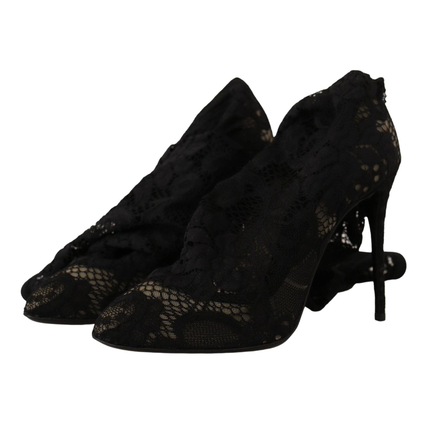 Dolce & Gabbana Black Stretch Socks Taormina Lace Boots Shoes
