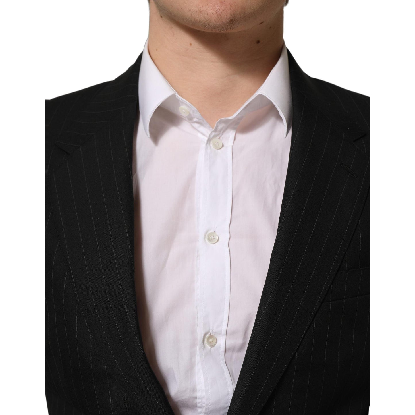 Dolce & Gabbana Black Stripes Wool Single Breasted Blazer