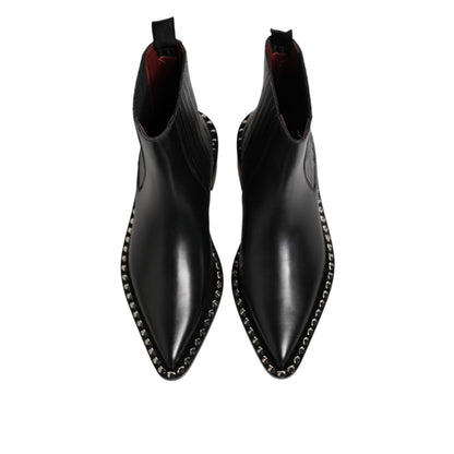 Dolce & Gabbana Black Studded Chelsea Short Ankle Boots Shoes