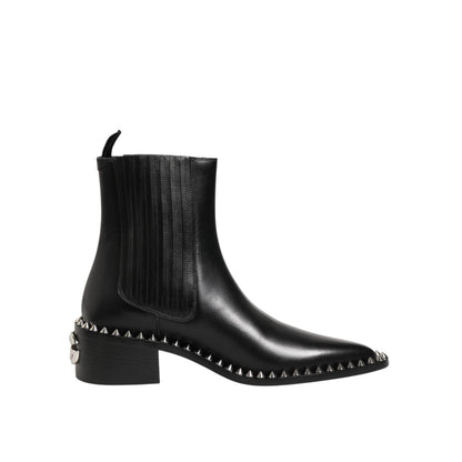Dolce & Gabbana Black Studded Chelsea Short Ankle Boots Shoes
