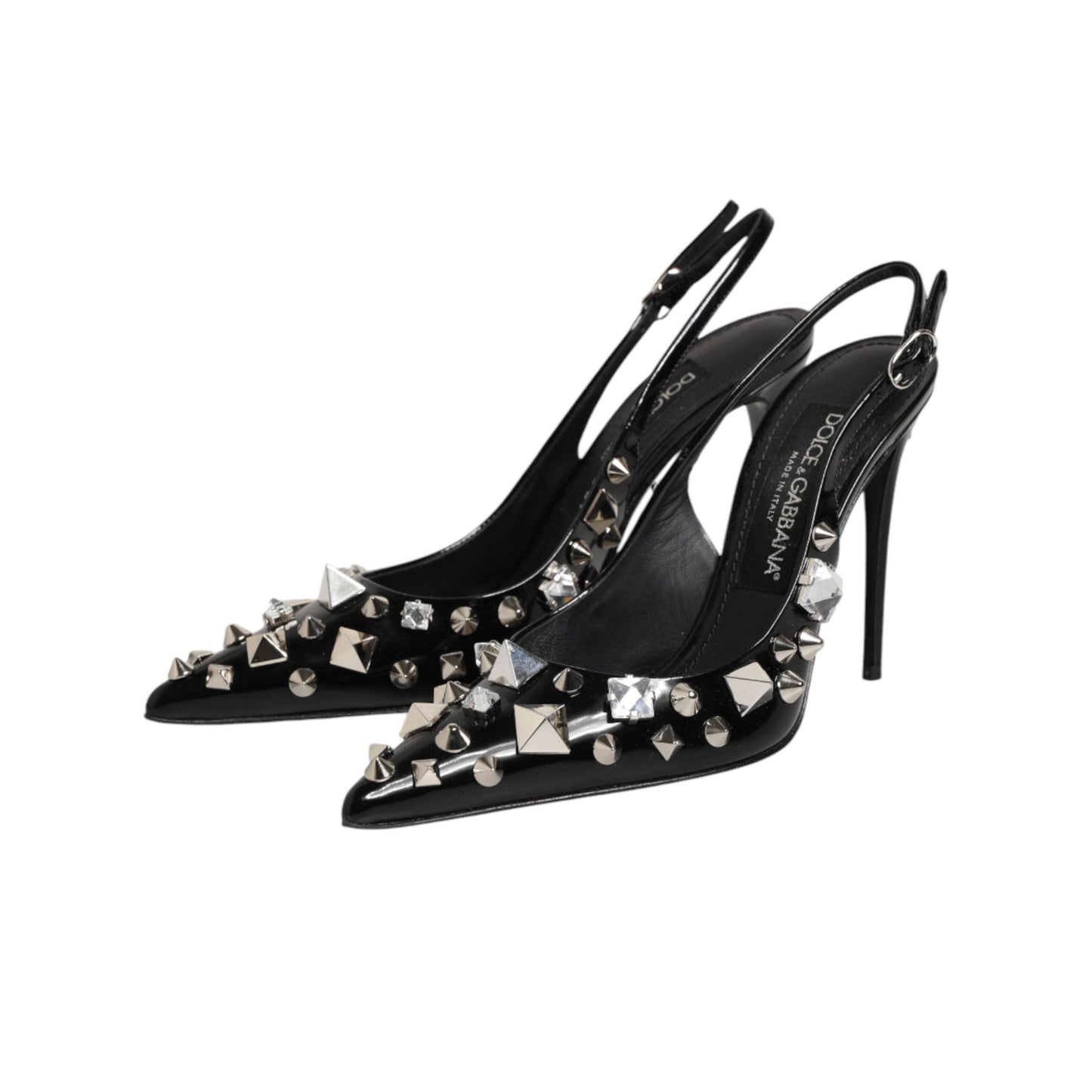 Dolce & Gabbana Black Studded Leather Heels Slingbacks Shoes