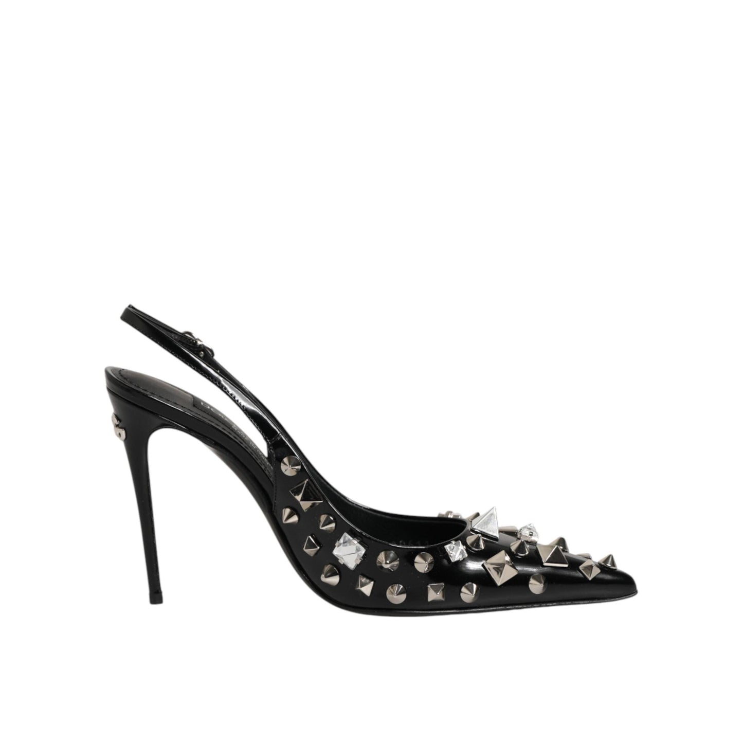 Dolce & Gabbana Black Studded Leather Heels Slingbacks Shoes