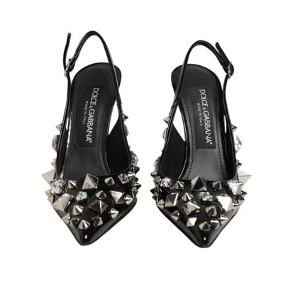 Dolce & Gabbana Black Studded Leather Heels Slingbacks Shoes