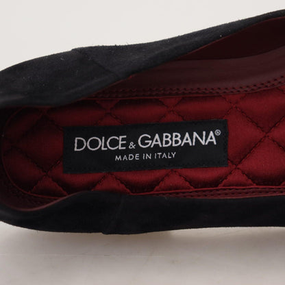 Dolce & Gabbana Black Suede Gold Cross Slip On Loafers Shoes
