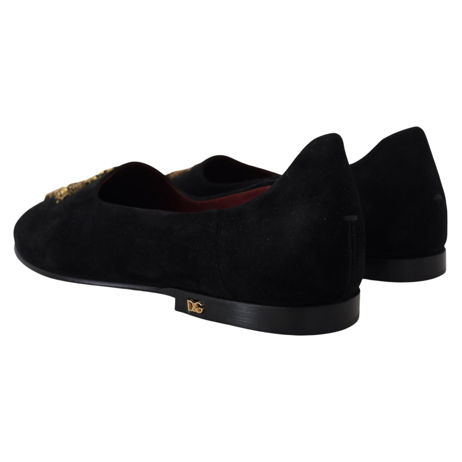 Dolce & Gabbana Black Suede Gold Cross Slip On Loafers Shoes