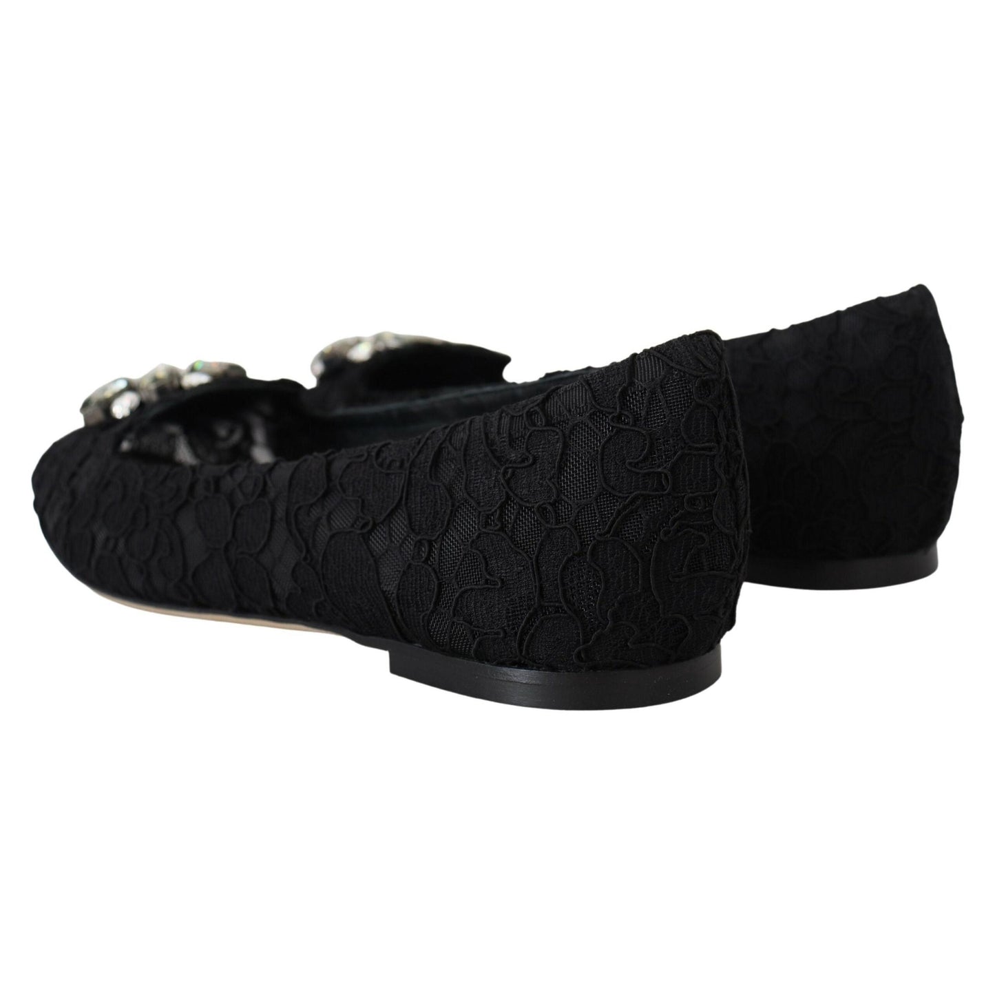 Dolce & Gabbana Black Taormina Lace Crystals Flats Shoes