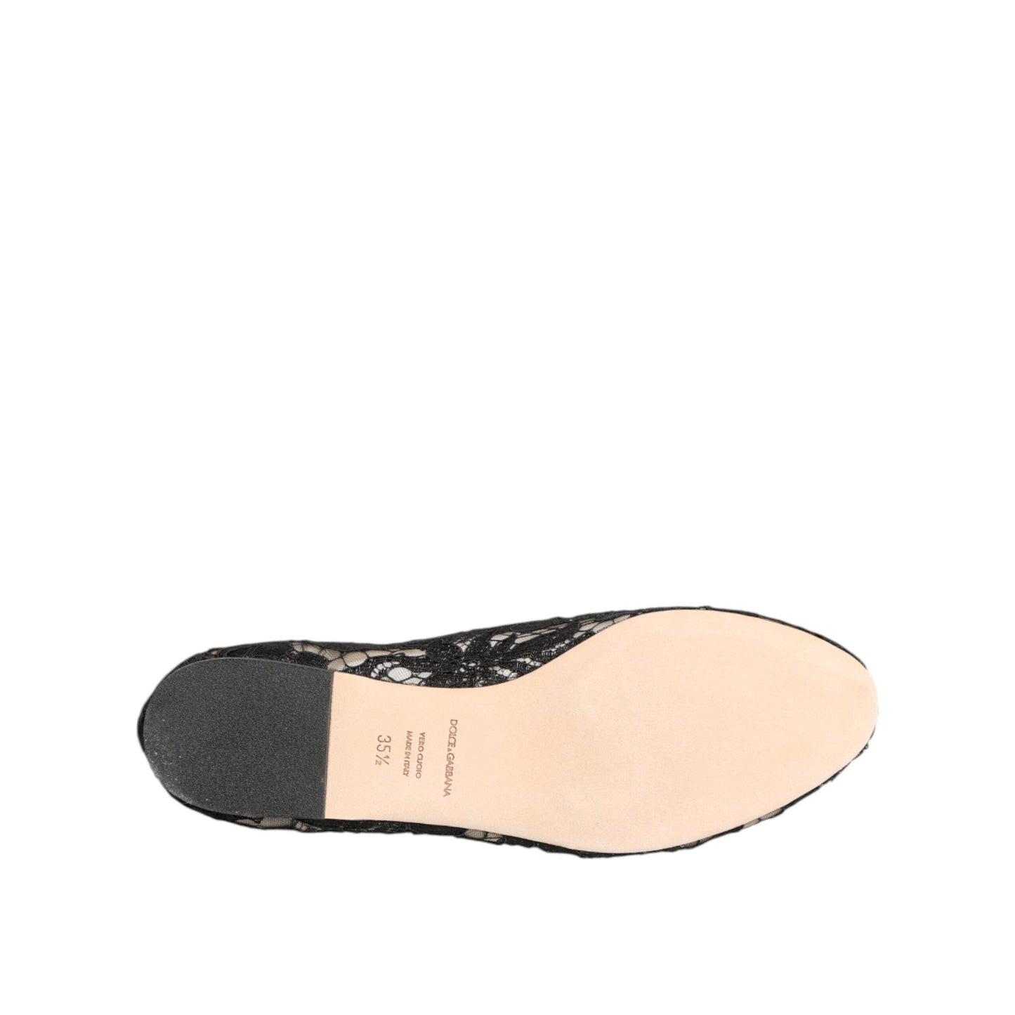 Dolce & Gabbana Black Taormina Lace Crystals Flats Shoes