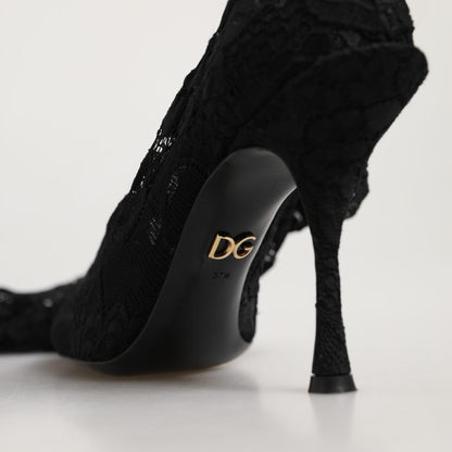 Dolce & Gabbana Black Taormina Lace Socks Boots Pumps Shoes
