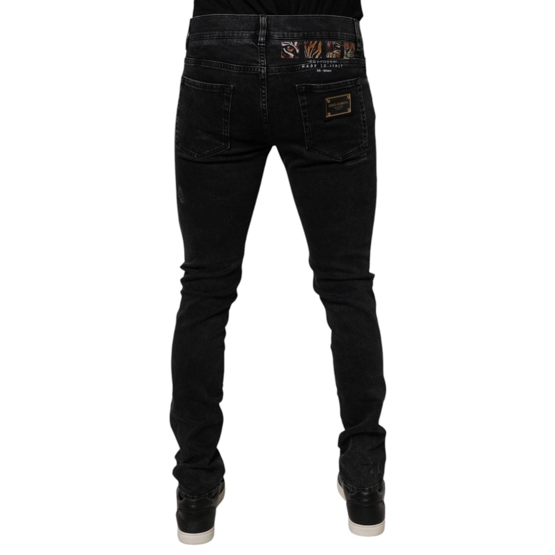 Dolce & Gabbana Black Tattered Cotton Skinny Men Denim Jeans